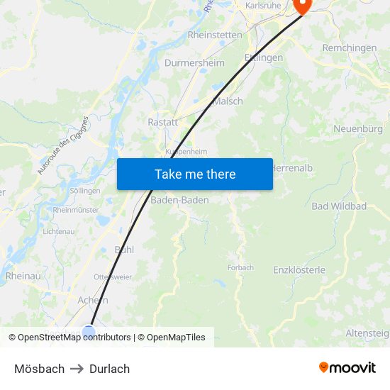 Mösbach to Durlach map