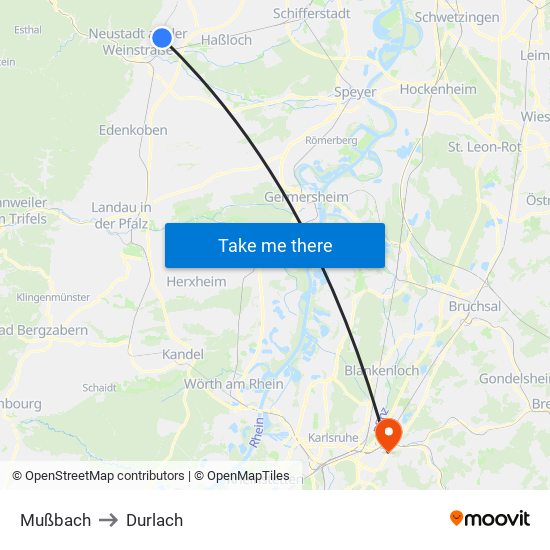 Mußbach to Durlach map