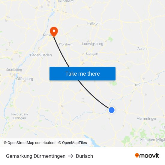 Gemarkung Dürmentingen to Durlach map