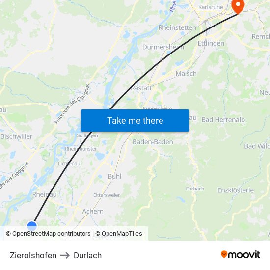 Zierolshofen to Durlach map