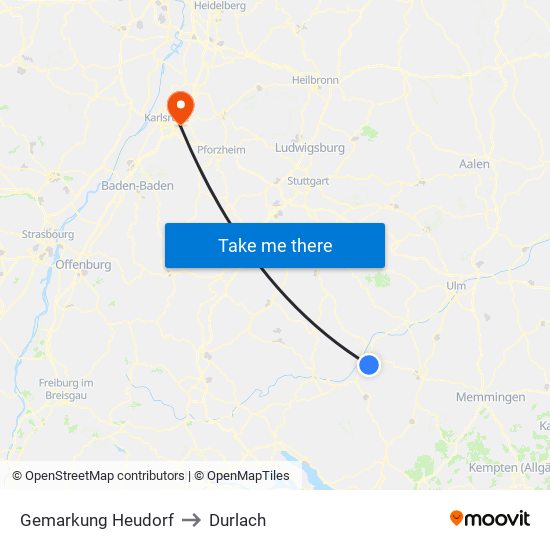 Gemarkung Heudorf to Durlach map