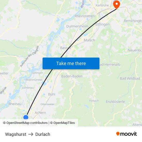 Wagshurst to Durlach map