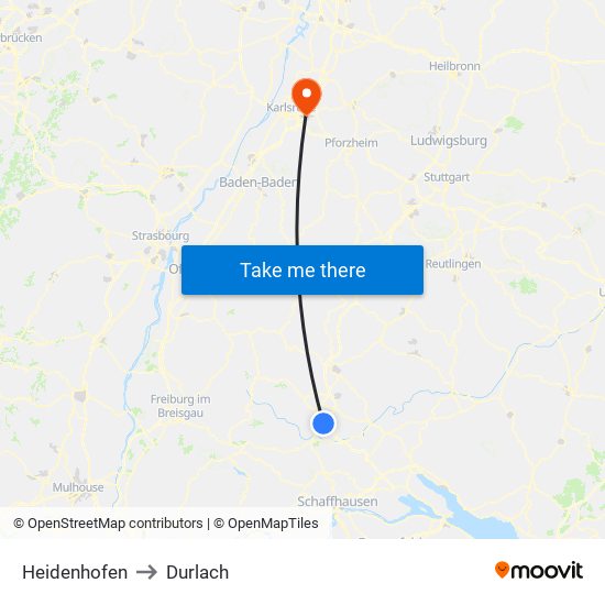 Heidenhofen to Durlach map