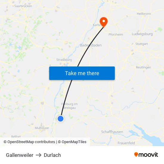Gallenweiler to Durlach map