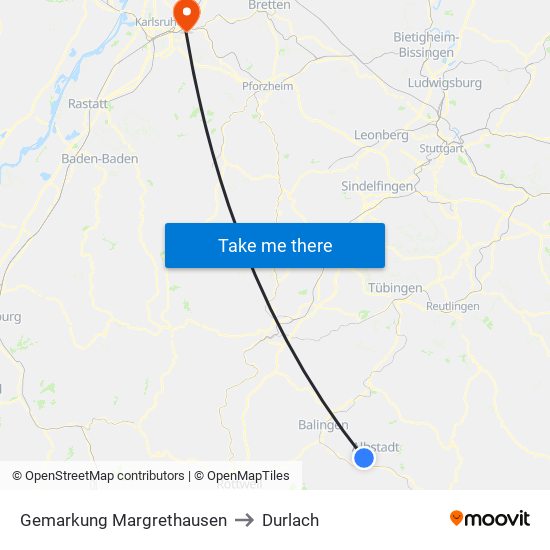 Gemarkung Margrethausen to Durlach map