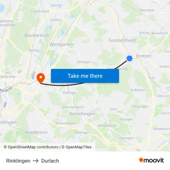 Rinklingen to Durlach map