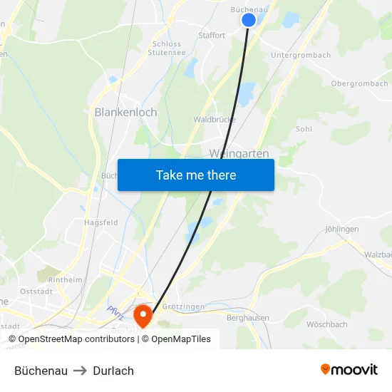 Büchenau to Durlach map