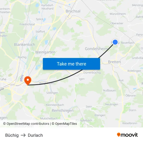 Büchig to Durlach map