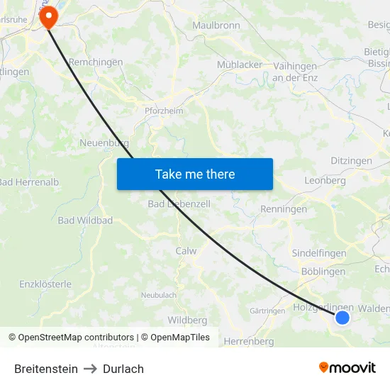 Breitenstein to Durlach map