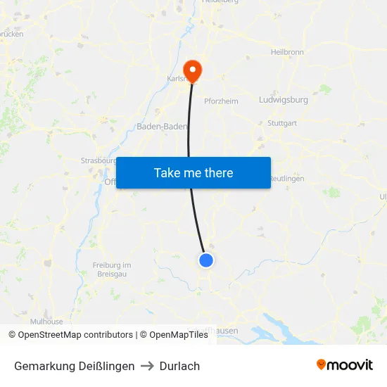 Gemarkung Deißlingen to Durlach map