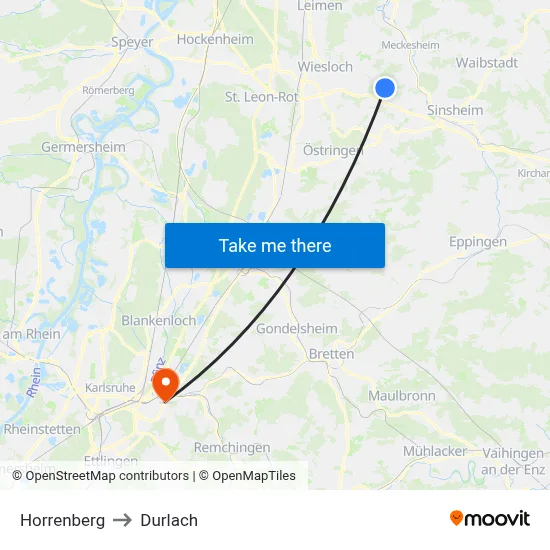 Horrenberg to Durlach map