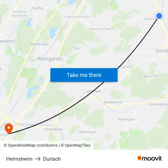 Helmsheim to Durlach map