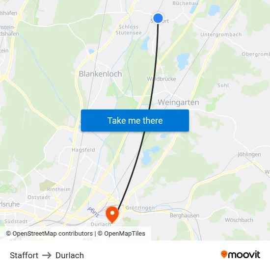 Staffort to Durlach map