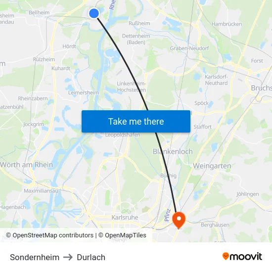 Sondernheim to Durlach map