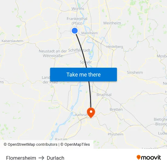 Flomersheim to Durlach map