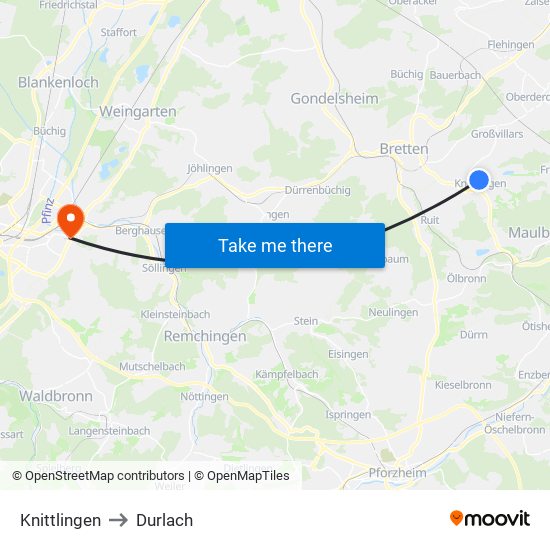 Knittlingen to Durlach map