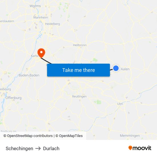 Schechingen to Durlach map