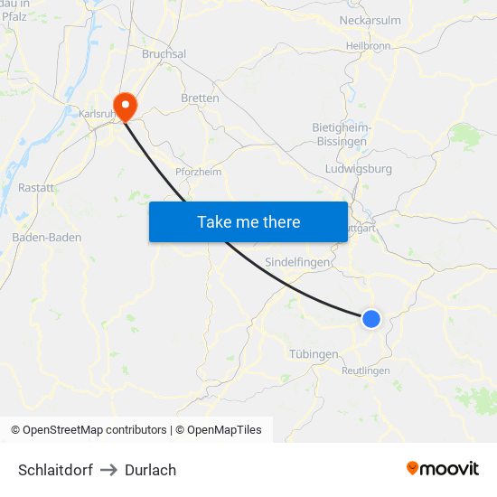 Schlaitdorf to Durlach map