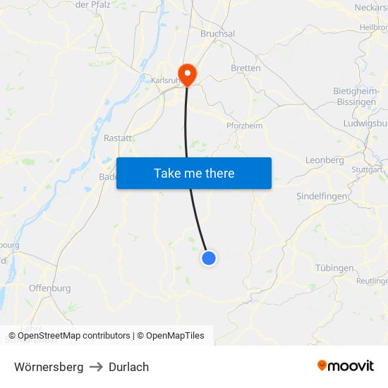 Wörnersberg to Durlach map