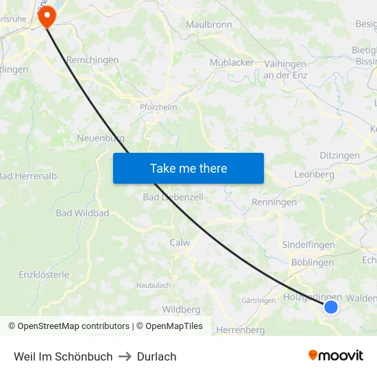 Weil Im Schönbuch to Durlach map