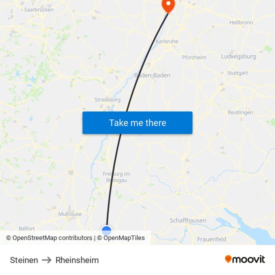 Steinen to Rheinsheim map