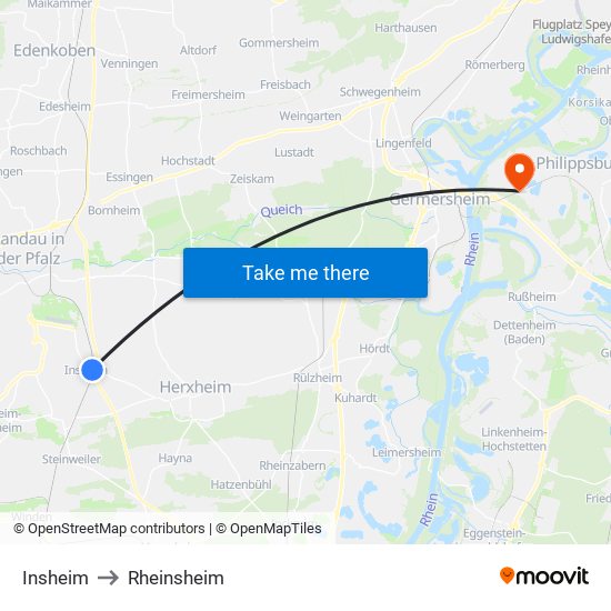 Insheim to Rheinsheim map