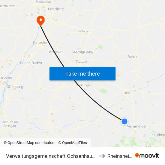 Verwaltungsgemeinschaft Ochsenhausen to Rheinsheim map