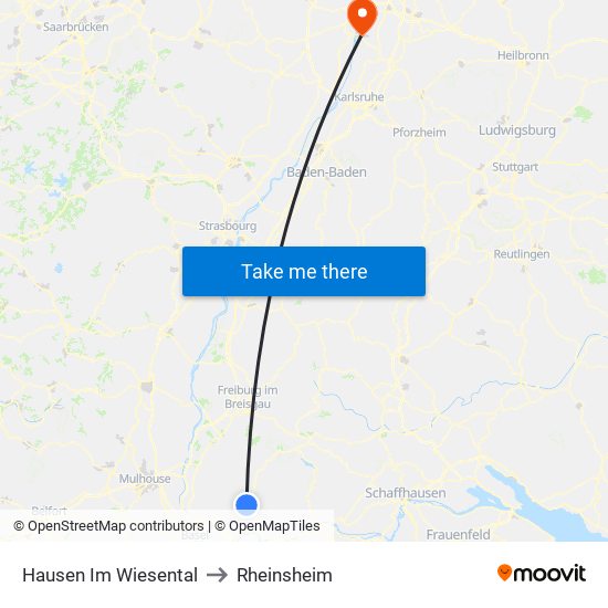 Hausen Im Wiesental to Rheinsheim map