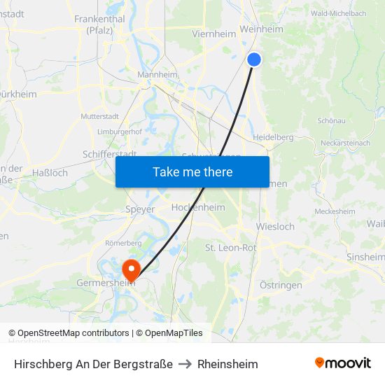 Hirschberg An Der Bergstraße to Rheinsheim map