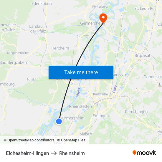 Elchesheim-Illingen to Rheinsheim map