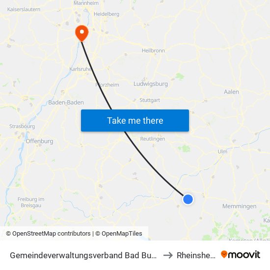 Gemeindeverwaltungsverband Bad Buchau to Rheinsheim map