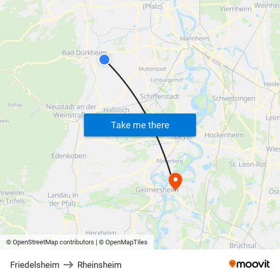 Friedelsheim to Rheinsheim map