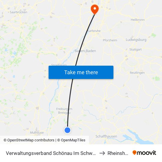 Verwaltungsverband Schönau Im Schwarzwald to Rheinsheim map