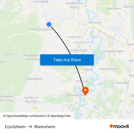 Erpolzheim to Rheinsheim map