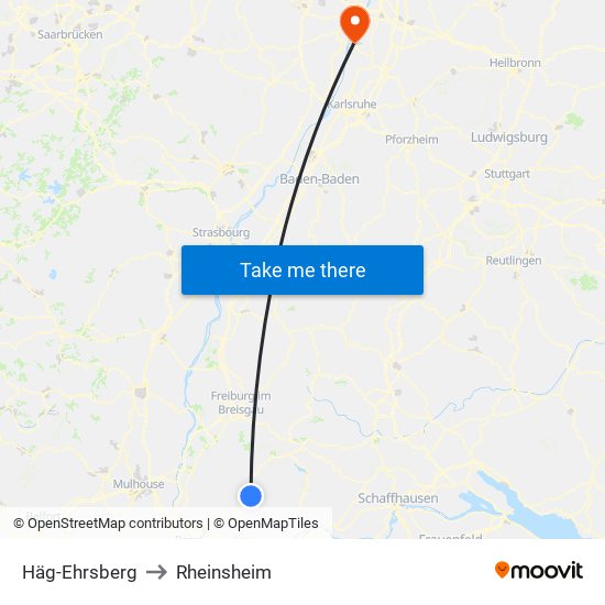 Häg-Ehrsberg to Rheinsheim map