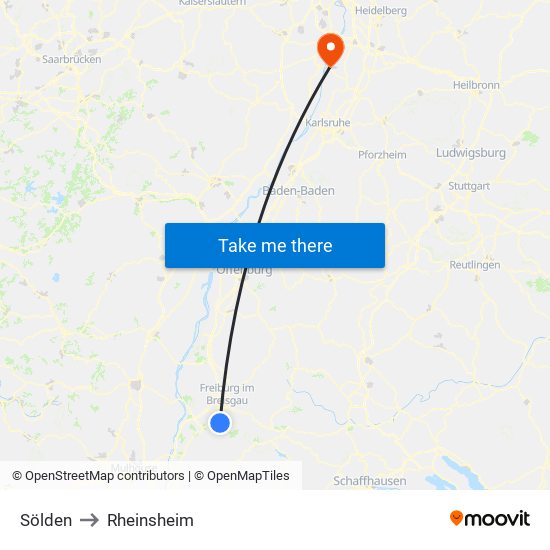 Sölden to Rheinsheim map