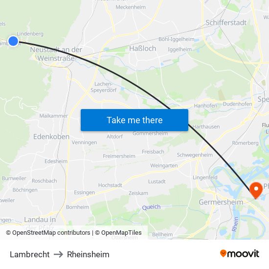 Lambrecht to Rheinsheim map