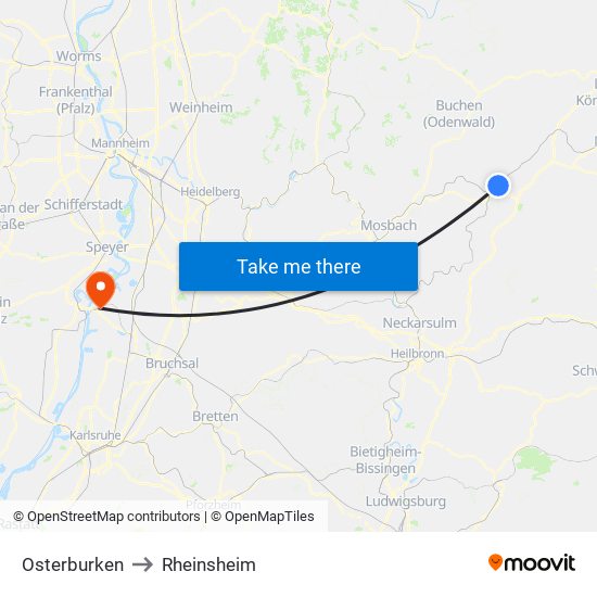 Osterburken to Rheinsheim map