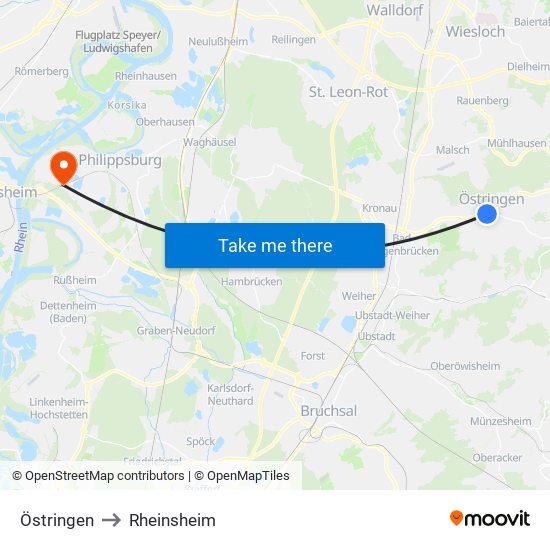 Östringen to Rheinsheim map