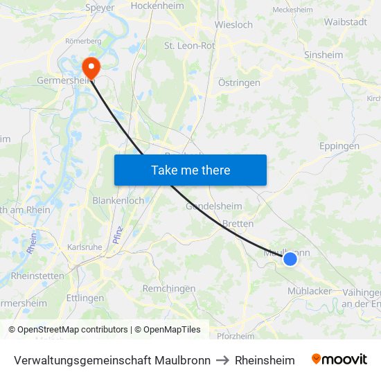 Verwaltungsgemeinschaft Maulbronn to Rheinsheim map