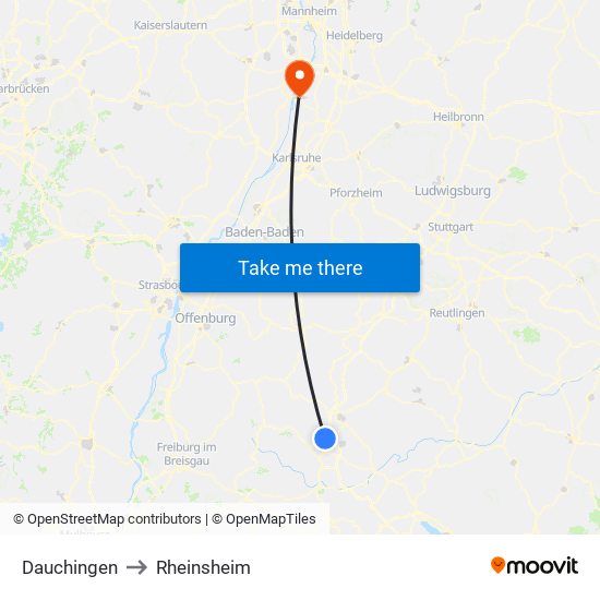 Dauchingen to Rheinsheim map