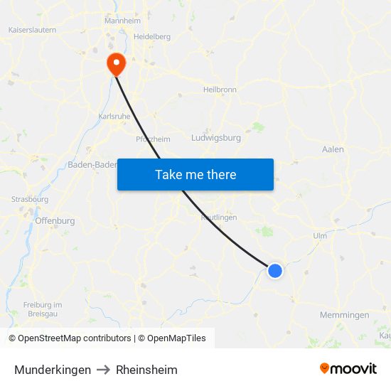 Munderkingen to Rheinsheim map