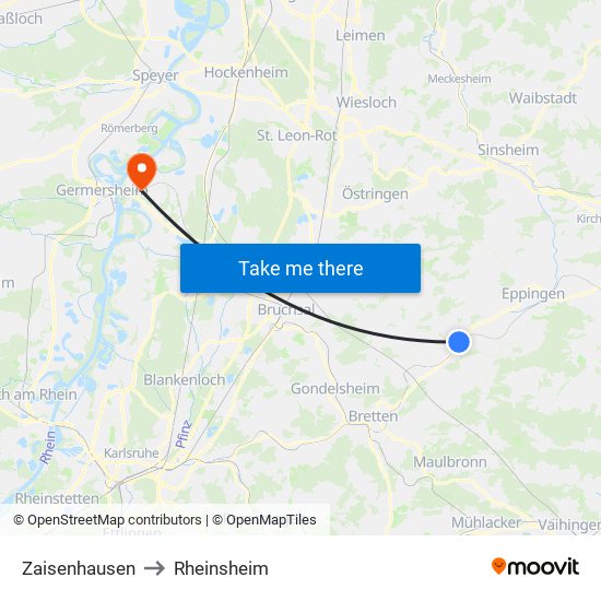 Zaisenhausen to Rheinsheim map