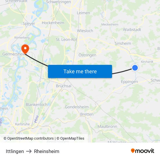 Ittlingen to Rheinsheim map