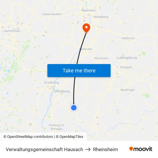 Verwaltungsgemeinschaft Hausach to Rheinsheim map