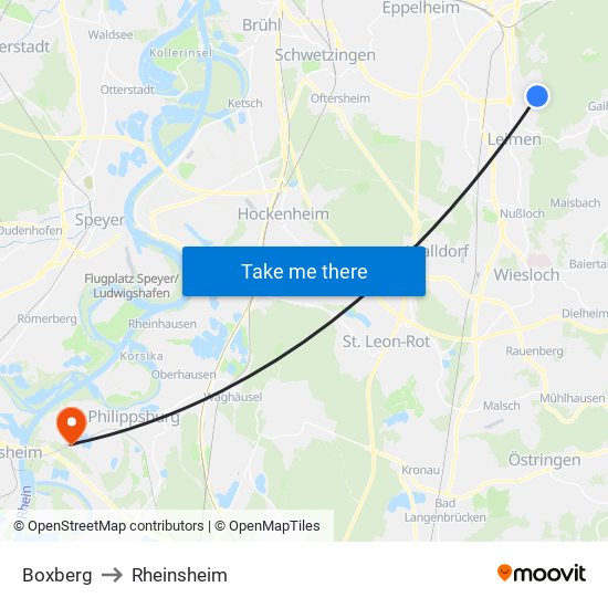 Boxberg to Rheinsheim map