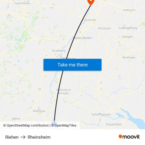 Riehen to Rheinsheim map