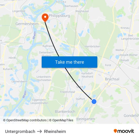 Untergrombach to Rheinsheim map