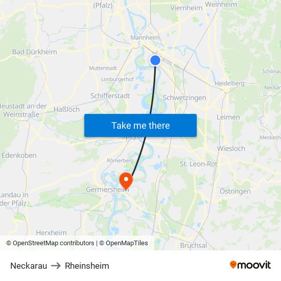 Neckarau to Rheinsheim map