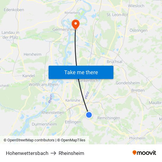 Hohenwettersbach to Rheinsheim map